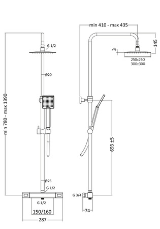 Takdusch Mix Slim Square 150Cc Krom Med 250X250 Duschhuvud