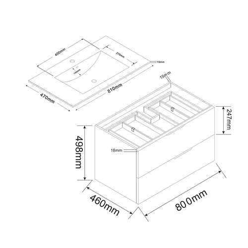 MÖBELPAKET  BATHLIFE GLÄDJE 800 MED SPEGEL SVART